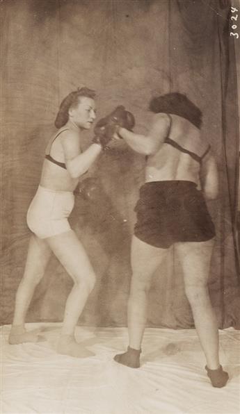 (EROTICA--FETISH PHOTOGRAPHS) charles gutette A rare group of 19 girl fight and fetish photographs, including